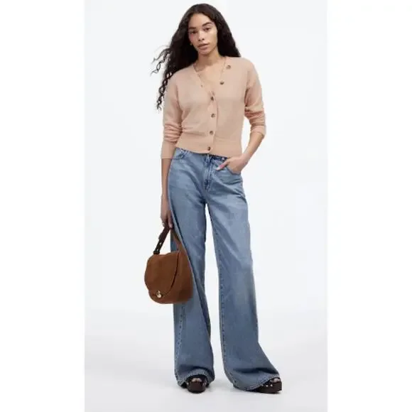 Madewell Alpaca-Blend V-Neck Cardigan WMNS S Pink Button Front NU530 Cropped LS